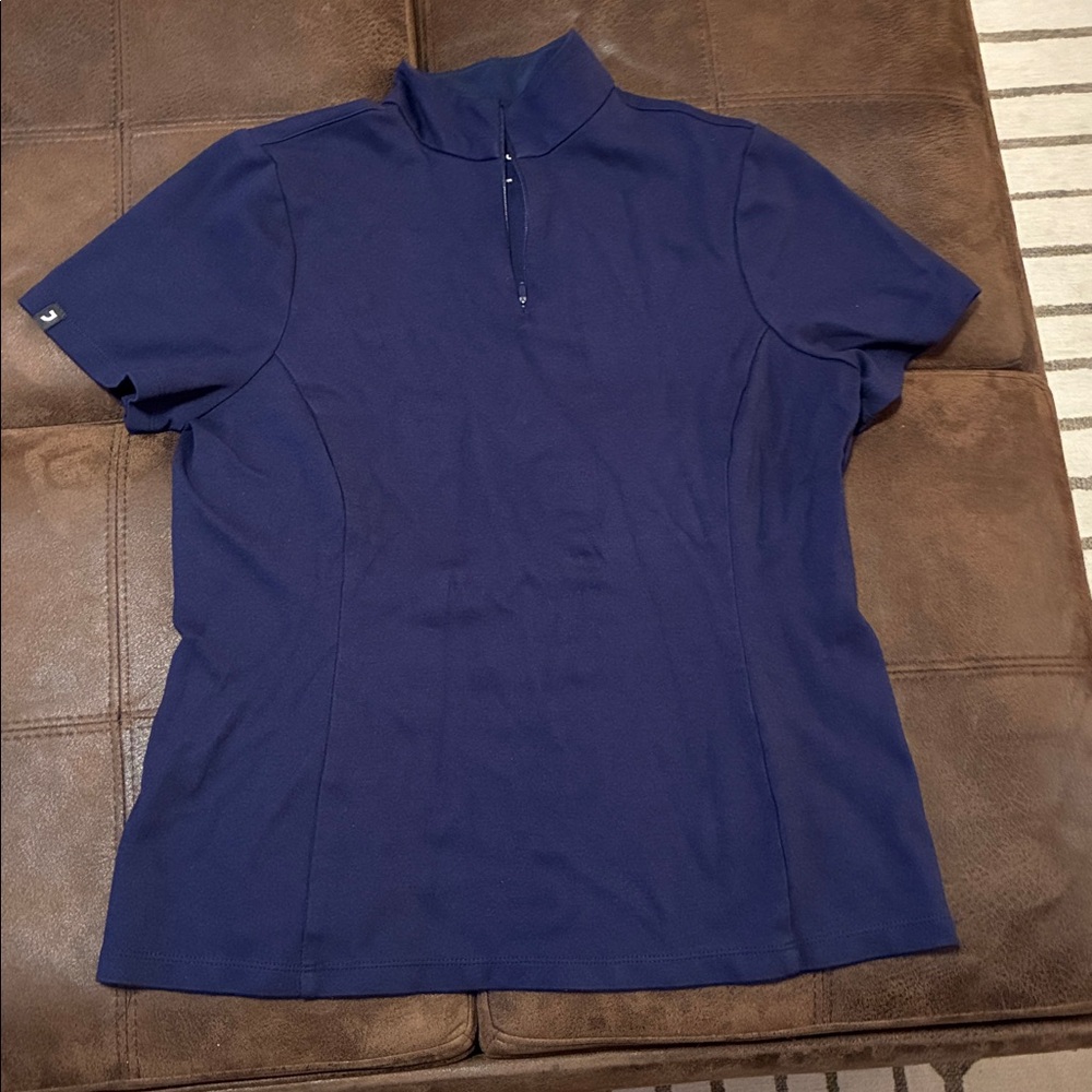 Jaanuu Navy Short-Sleeve Zip Mock Neck Scrub Top